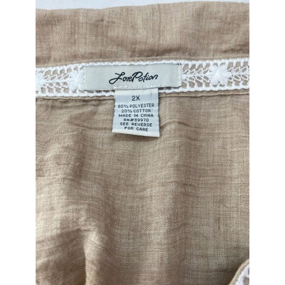 Love Potion Women's 2X Beige Collard Button Up Cap Sleeve Blouse - Picture 4 of 5